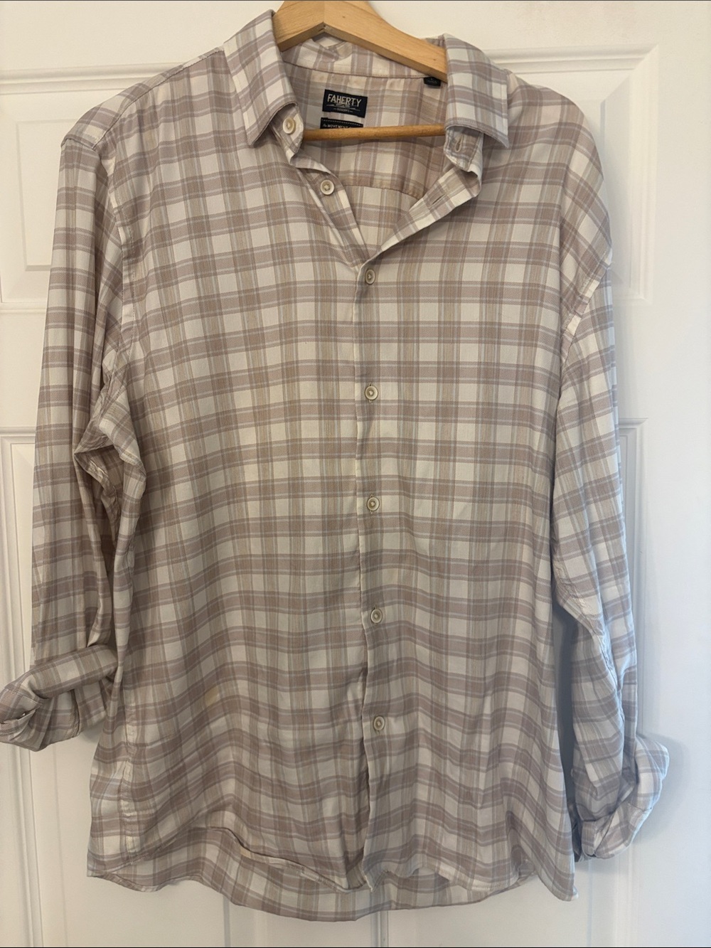Faherty Beige and White Plaid Button-Down Shirt